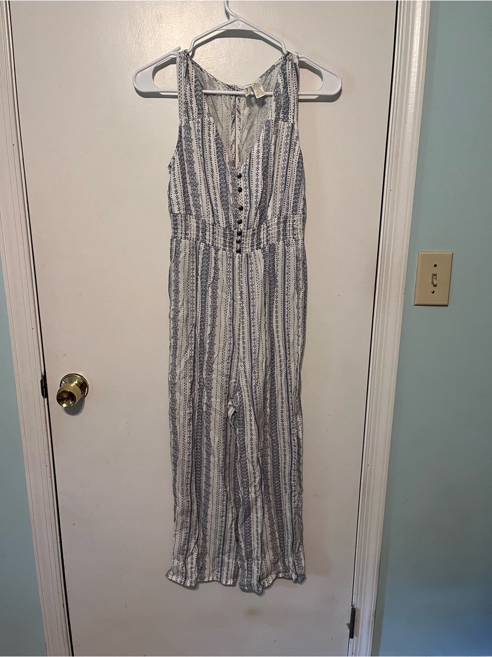 Japna Vertical Stripe Sleeveless Jumpsuit in Blue and White